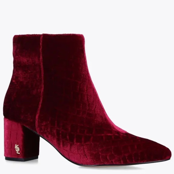 NWOT KURT GEIGER burlington burgundy velvet embossed booties size 37 euro/6.5 - Picture 4 of 13